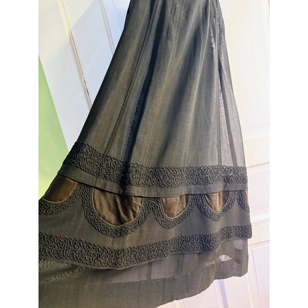 Antique 1910's French Voile Black Skirt Soutache Velvet Embellished XS - Picture 16 of 16